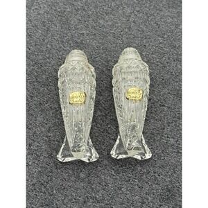 Antique Bohemian Crystal Salt & Pepper Shaker Clear Glass Lids Czechoslovakia‎